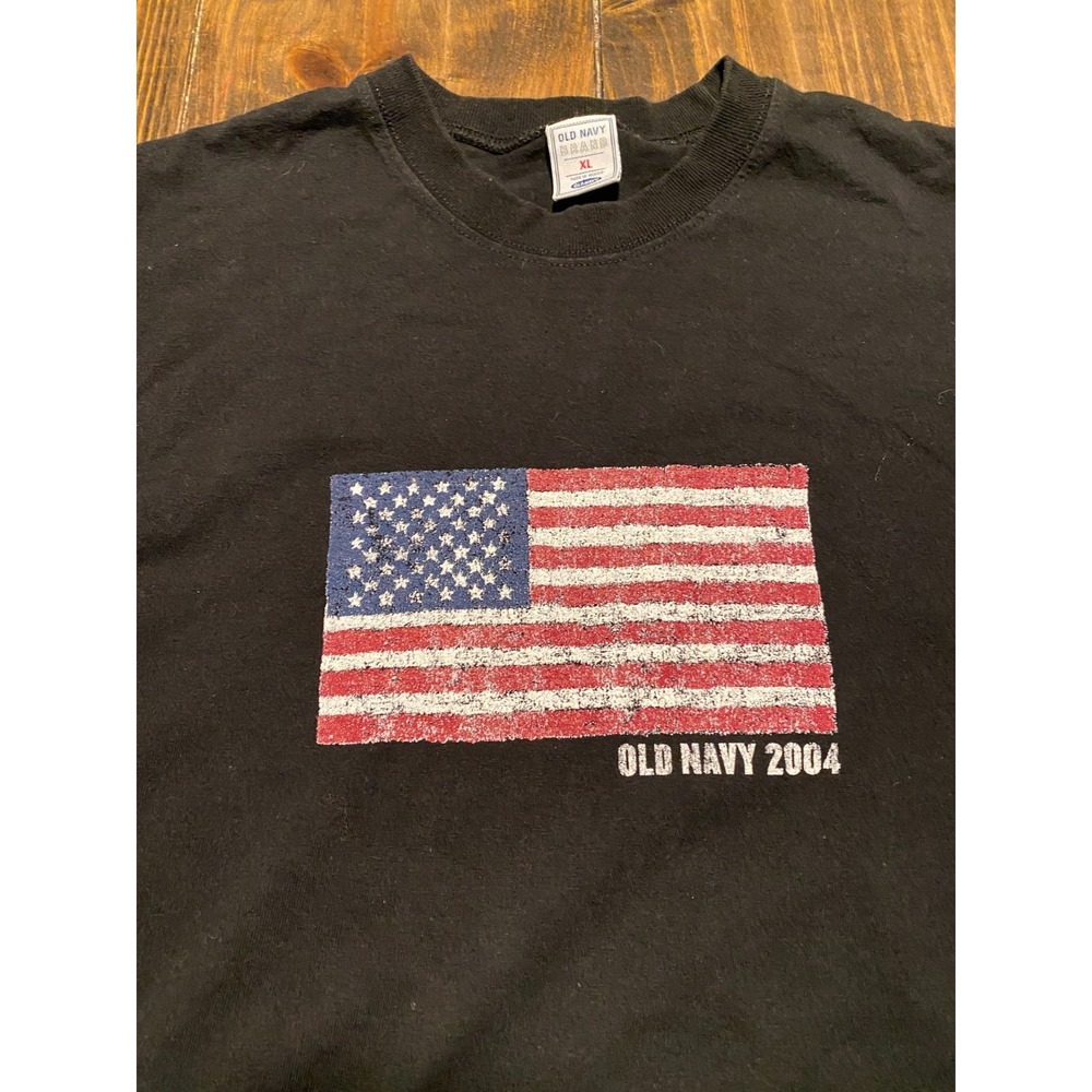 Vintage Y2K Old Navy American Flag T-Shirt XL Black